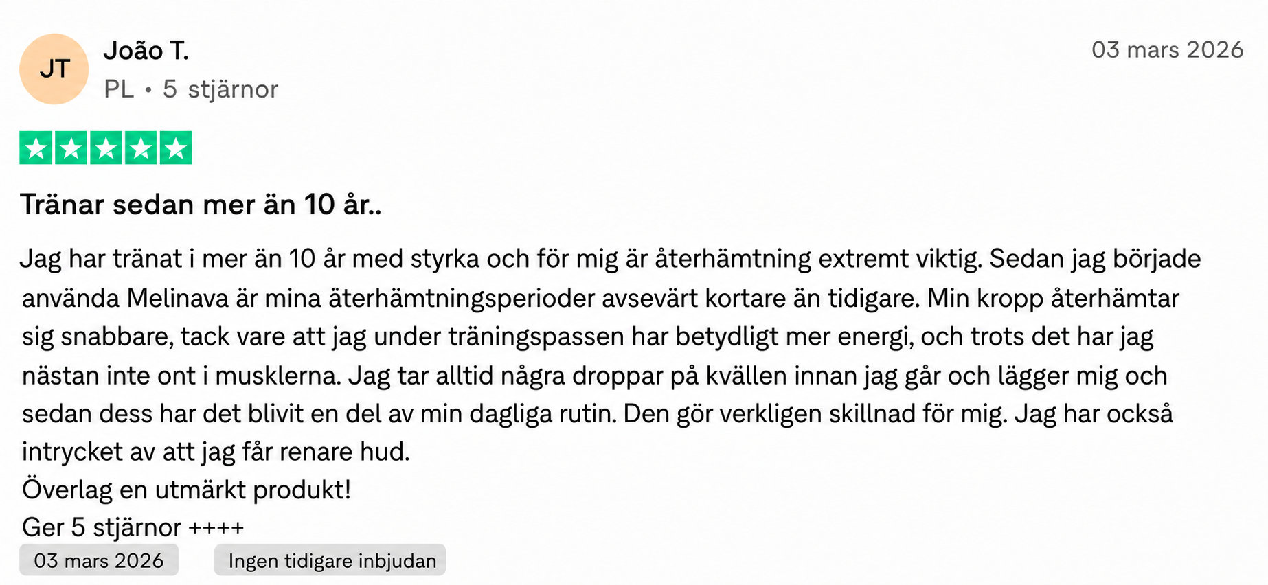 Customer review of Melinava's ashwagandha