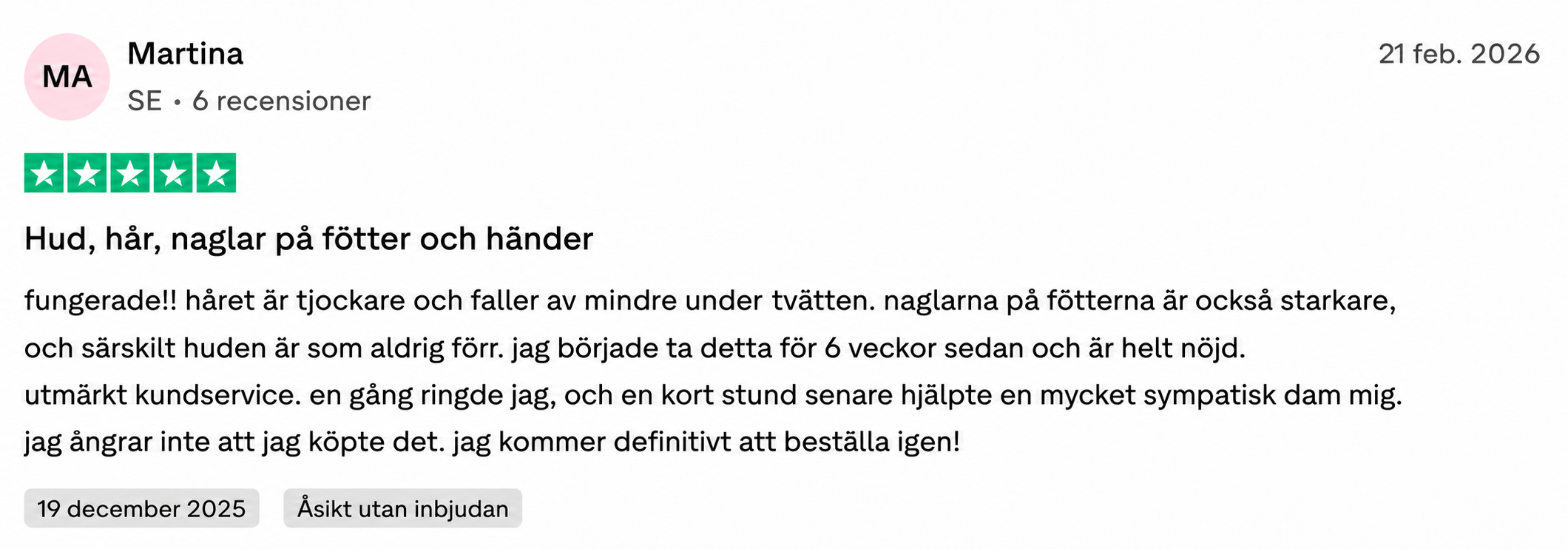 Customer review of Melinava's collagen