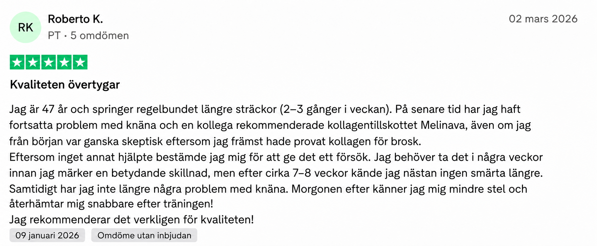 Customer review of Melinava's collagen